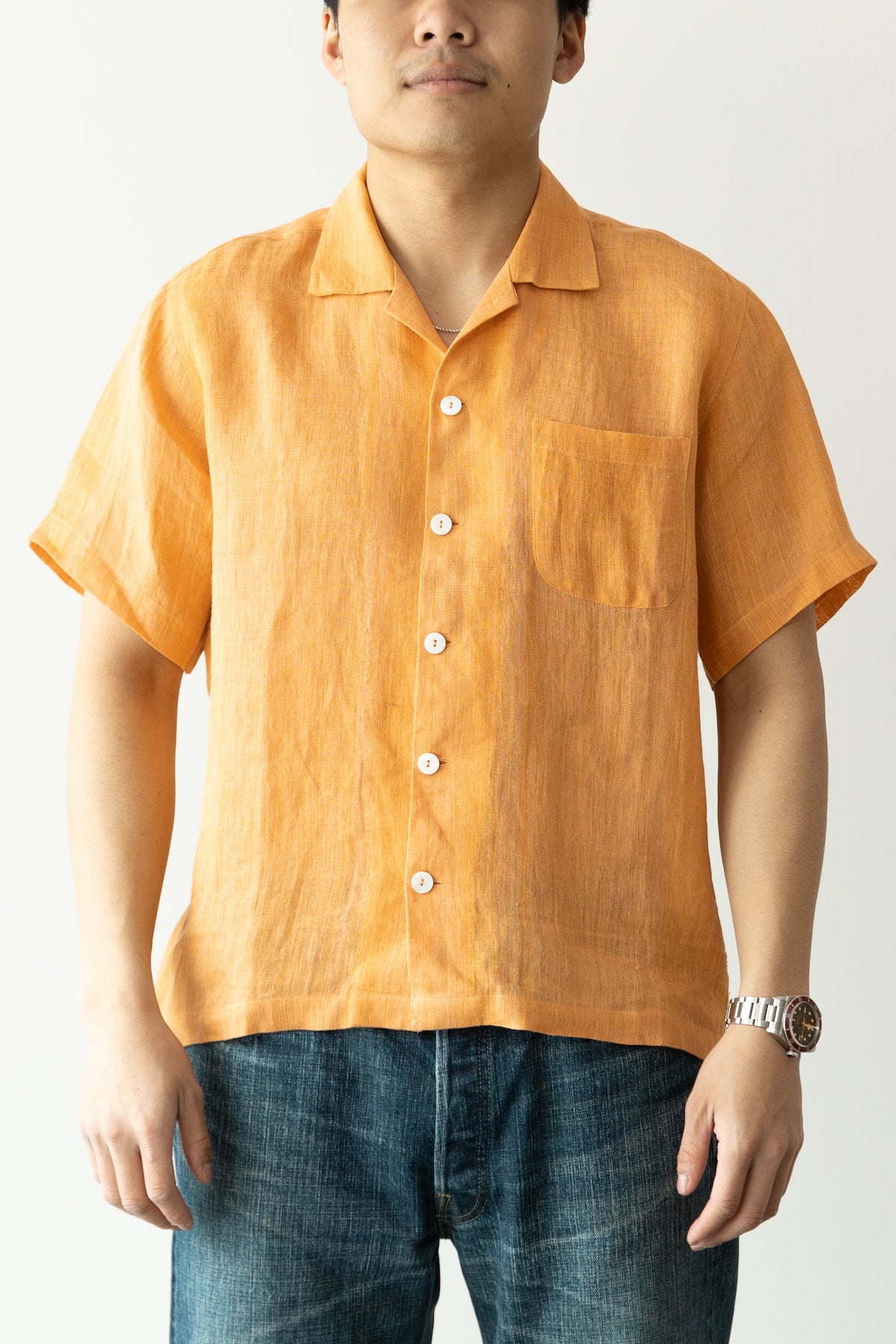 Vibrant Orange Linen Camp Shirt